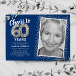Foto van 60 jaar 60e verjaardag kaart<br><div class="desc">Vier de grote mijlpaal van het worden van zestig met onze elegante verjaardagsfeestuitnodigingen. Met een aanpasbare trendy blauwe achtergrond, een persoonlijke fotospot en zilveren accenten zullen deze uitnodigingen zeker een blijvende indruk achterlaten. De zilveren heliumballondetails voegen een vleugje magie toe, terwijl de moderne 60e verjaardagstekst sjabloon moeiteloos gemakkelijk te personaliseren...</div>