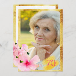 Foto van 70e verjaardagsfeestje tropisch bloemwit kaart