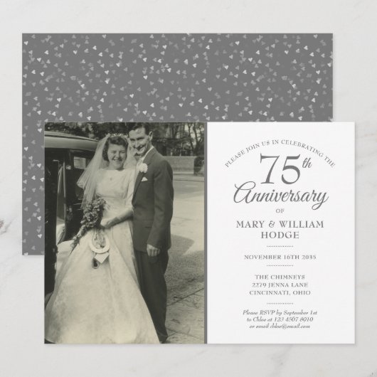 Foto van 75e verjaardag hartconfetti bruiloft kaart (Voorkant / Achterkant)