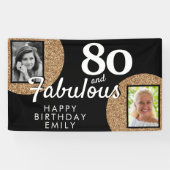 Foto van 80 jaar en Fabulous Gold Glitter 2 Spandoek (Horizontaal)