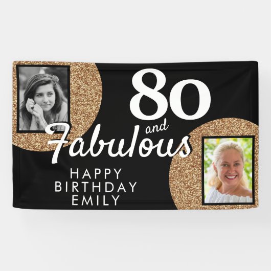 Foto van 80 jaar en Fabulous Gold Glitter 2 Spandoek (Horizontaal)