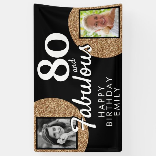 Foto van 80 jaar en Fabulous Gold Glitter 2 Spandoek (Verticaal)