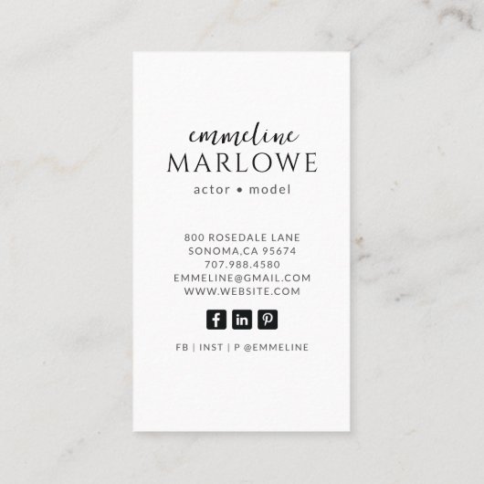 Foto van Actor Model Visitekaartje (Achterkant)