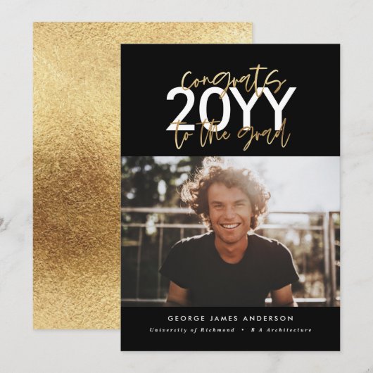 Foto van afstuderen met zwart en goud, modern scri (Voorkant / Achterkant)