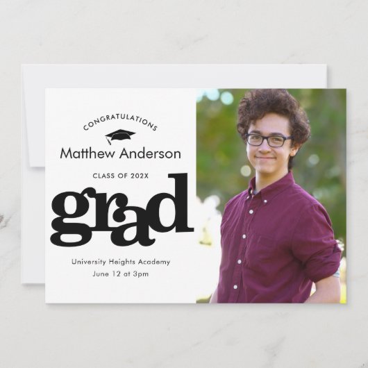 Foto van afstuderen modern, zwart wit aankondiging (Voorkant)