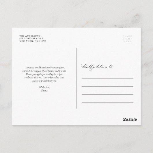 Foto van Afstuderen van whimsical Script Hartelijk Briefkaart (Achterkant)