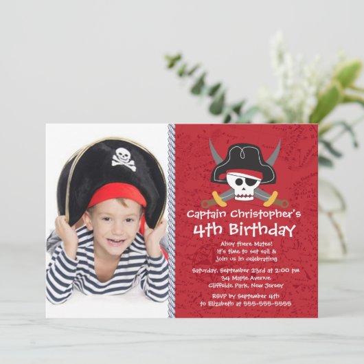 Foto van Ahoy Mates Pirate Birthday Party Kaart (Staand voorkant)