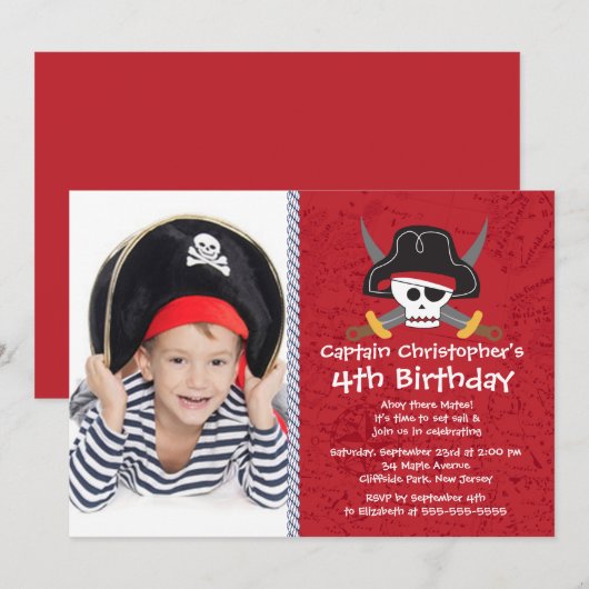Foto van Ahoy Mates Pirate Birthday Party Kaart (Voorkant / Achterkant)