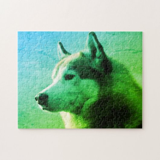 Foto van Alaskan Malamute Dog | Groen blauw Legpuzzel (Horizontaal)
