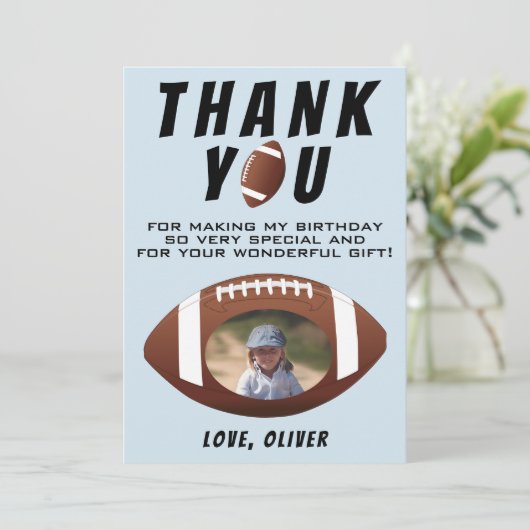 Foto van American Football Ball Birthday Boy Bedankkaart (Staand voorkant)