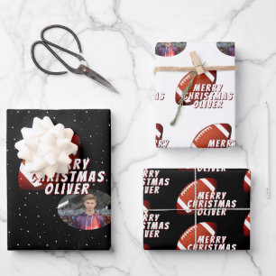 Foto van American Football Ball Merry Kerstmis Inpakpapier Vel