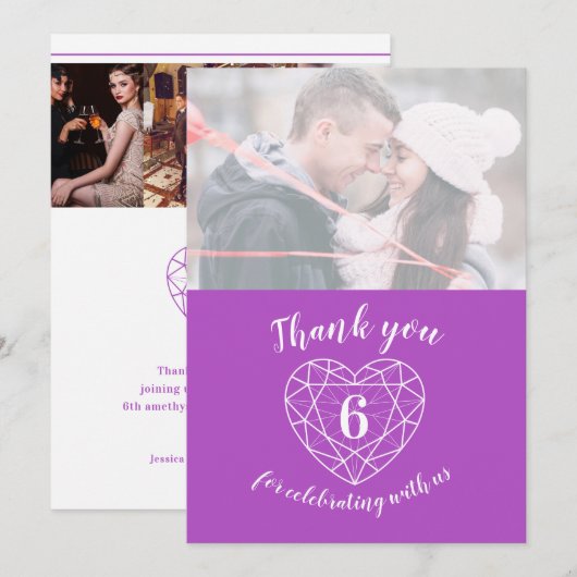 Foto van Amethyst paarse hartstilstand 6 jaar Bedankkaart (Voorkant / Achterkant)