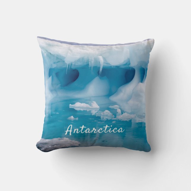 Foto van Antarctica ijsberg met tekst Kussen (Voorkant)