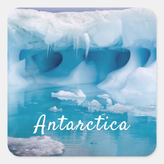 Foto van Antarctica ijsberg met tekst Vierkante Sticker (Voorkant)