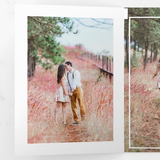 Foto van Aqua Blue en Gold Floral Wedding Drieluik Uitnodiging (Binnenzijde eerst)