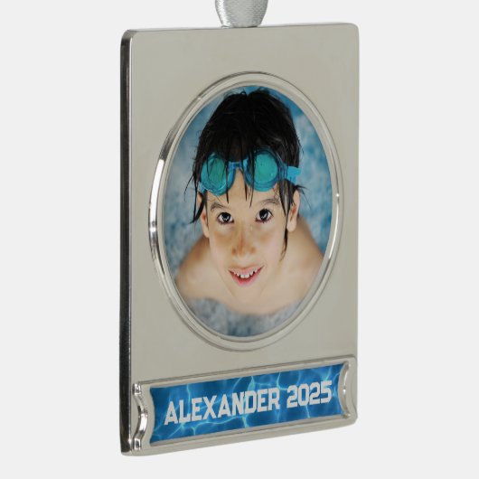 Foto van Aqua Blue Swimming Pool Verzilverd Banner Ornament (Rechts)