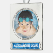 Foto van Aqua Blue Swimming Pool Verzilverd Banner Ornament (Links)
