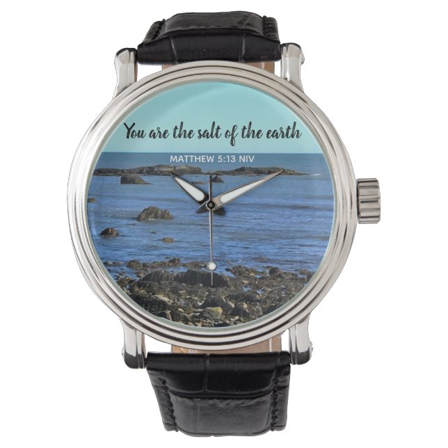 Foto van Atlantic Ocean Bible Verse-aanmoediging Horloge (Voorkant)