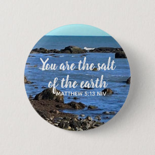 Foto van Atlantic Ocean Bible Verse-aanmoediging Ronde Button 5,7 Cm