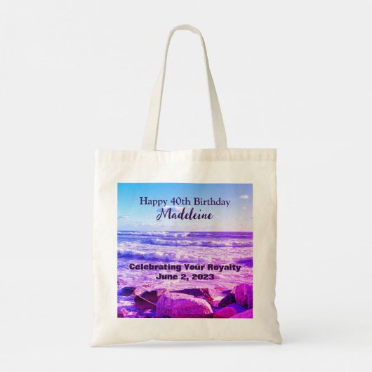 Foto van Atlantic Ocean Waves 40th Birthday Paars Tote Bag (Achterkant)