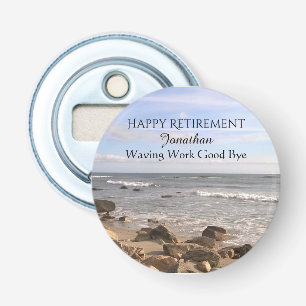Foto van Atlantic Ocean Waves Happy Retirement Button Flesopener