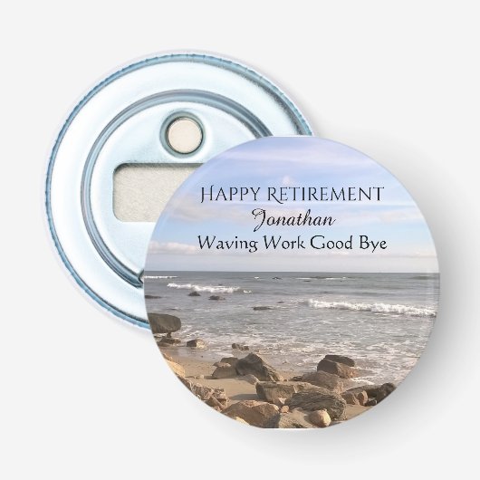 Foto van Atlantic Ocean Waves Happy Retirement Button Flesopener (Voorkant)