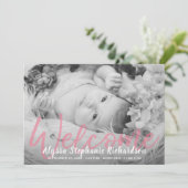 Foto van baby B&W - Roze - Welkomstaankondiging ge Kaart (Staand voorkant)