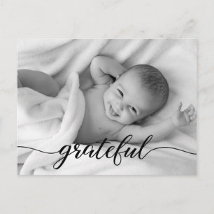 Foto van baby Birth Announement Grateful Script Aankondigingskaart