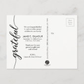 Foto van baby Birth Announement Grateful Script Aankondigingskaart (Achterkant)