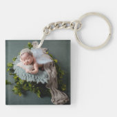 Foto van baby Birth Stats Aankondiging Sleutelhanger (Achterkant)