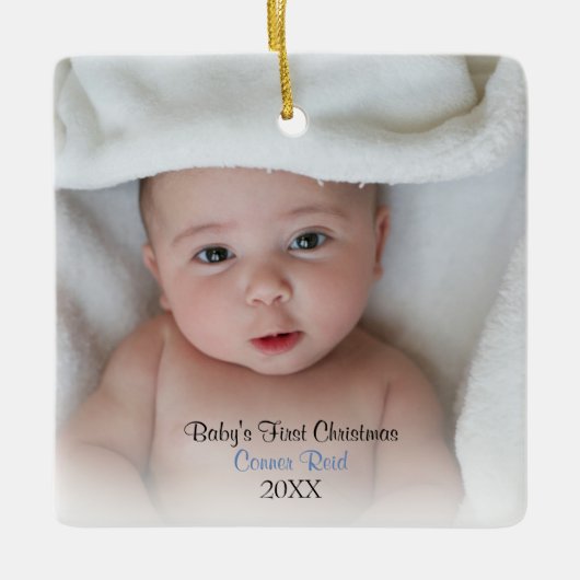 Foto van Baby Blue Baby Baby, eerste kerstmis Keramisch Ornament (Voorkant)