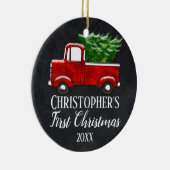 Foto van Baby Boy's eerste  kersttruck Keramisch Ornament (Rechts)