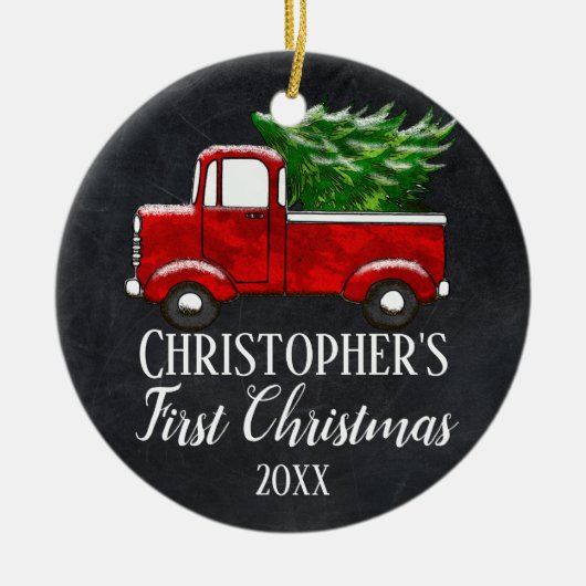 Foto van Baby Boy's eerste  kersttruck Keramisch Ornament (Voorkant)