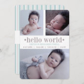 Foto van baby Hallo World Taupe/Aqua 3 Aankondiging (Voorkant / Achterkant)