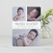 Foto van baby Hallo World Taupe/Aqua 3 Aankondiging (Staand voorkant)