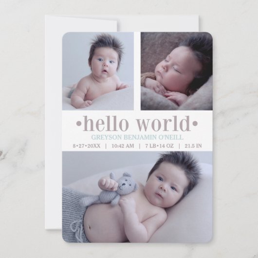 Foto van baby Hallo World Taupe/Aqua 3 Aankondiging (Voorkant)