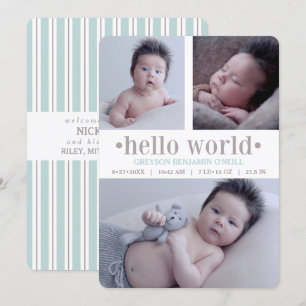 Foto van baby Hallo World Taupe/Aqua 3 Aankondiging