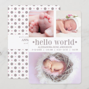 Foto van baby Hallo World Taupe/Pink 3 Aankondiging