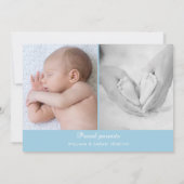 Foto van baby jongen moderne elegante script naam  aankondiging (Achterkant)