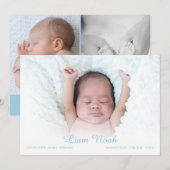 Foto van baby jongen moderne elegante script naam  aankondiging (Voorkant / Achterkant)