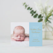 Foto van babyjongen, moderne gouden script geboort aankondigingskaart (Staand voorkant)