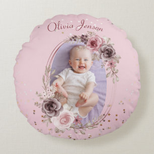Foto van babymeisje Cute Elegant Modern Roze bloem Rond Kussen