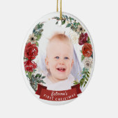 Foto van Baby's eerste kerstfeest Waterverf Keramisch Ornament (Rechts)