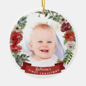 Foto van Baby's eerste kerstfeest Waterverf Keramisch Ornament (Voorkant)