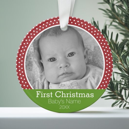 Foto van Baby's eerste kerstgroene/rode stippen Ornament