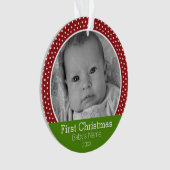 Foto van Baby's eerste kerstgroene/rode stippen Ornament (voorkant)