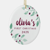 Foto van Baby's First Kerstmis Waterverf Floral Keramisch Ornament (Rechts)