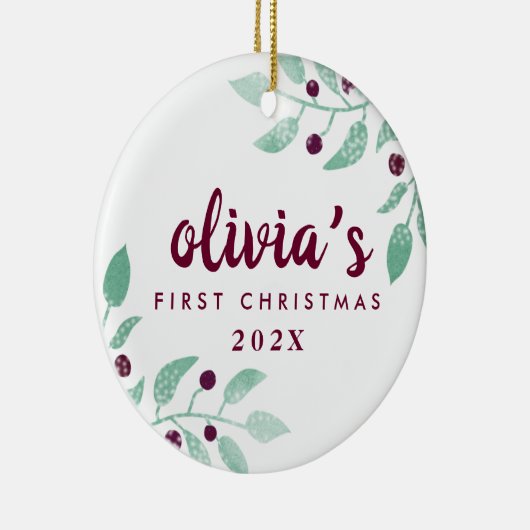 Foto van Baby's First Kerstmis Waterverf Floral Keramisch Ornament (Rechts)