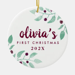 Foto van Baby's First Kerstmis Waterverf Floral Keramisch Ornament