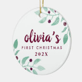 Foto van Baby's First Kerstmis Waterverf Floral Keramisch Ornament (Links)